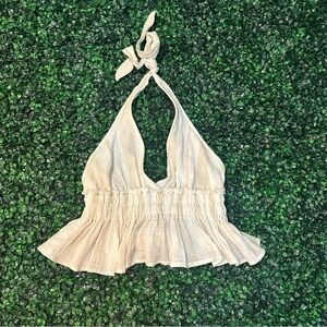 Ocean Drive Striped Cream Halter Top Small